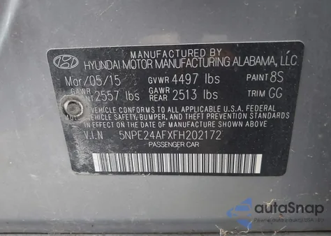 2015 Hyundai Sonata Se z USA, uszkodzony, nr VIN 5NPE24AFXFH202172